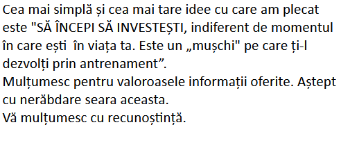 Testimonial participanți eveniment Money 360 - 22
