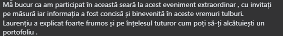 Testimonial participanți eveniment Money 360 - 26